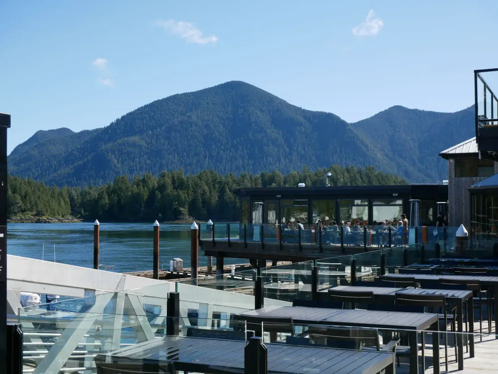 tofino sunny day mountain and oceaen view